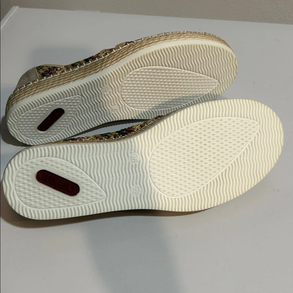 Rieker Woven Multicolor Raffia Slip-On Comfort Sneakers Leather Insole size 36